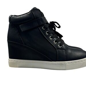 Athlefit Wedge Sneakers Women 8.5 Black High Top Platform Perforated